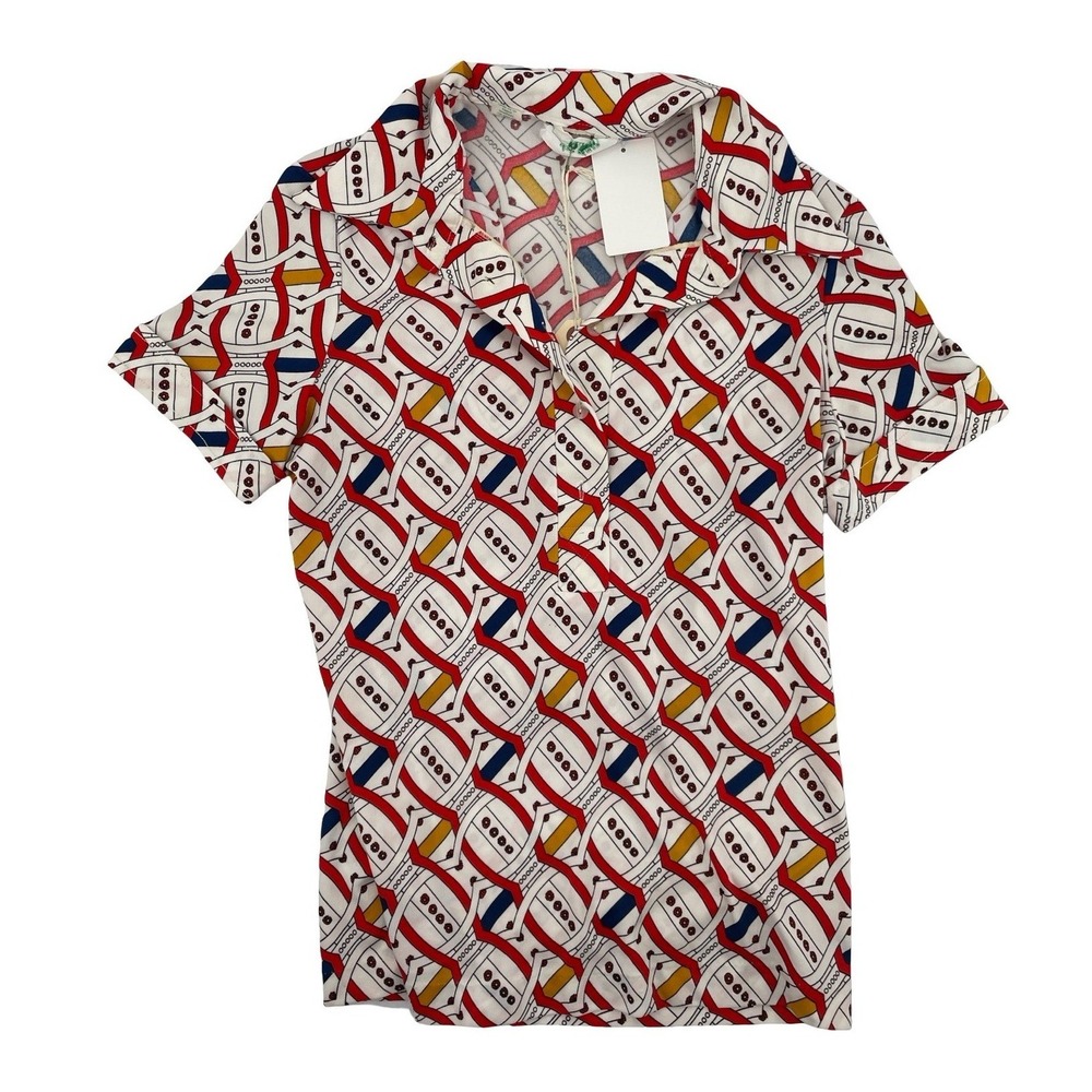 Alex Coleman Button Down T Shirt Geometric Red White Vintage 70s